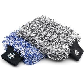The Rag Company - Cyclone Ultra Wash Mitts - 70/30 'Gauntlet' Blend Korean Microfiber, Foam Padding, Scratch-Free, Lint-Free, Great for Rinseless Washing, 8in x 9in, Blue + Black (2-Pack) in Kuwait