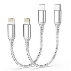 كابل USBC قصير إلى Lightning 6 بوصة، [معتمد من MFi] 2 حزمة كابل USB C قصير إلى Lightning، سلك شاحن USB C مجدول 6 بوصات شحن سريع لهاتف iPhone 14/13/12/11 Pro/X/XR/XS، iPad in Saudi Arabia