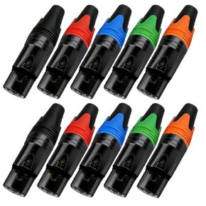 موصل RIVIERA Geisler XLR ذو 3 دبابيس مع اتصالات نحاسية مطلية بالذهب وغطاء معدني من النيكل الفضي الناعم مع حلقة مطاطية متعددة الألوان (مبيت فضي بعلامة سوداء) 10 عبوات in Kuwait