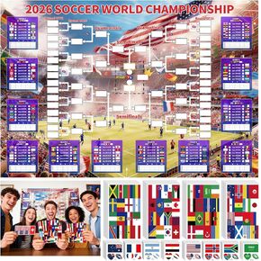 YTEFB 2026 World Soccer Cup Schedule Poster 3-Piece Set, 63"x44" Extra Large Premium Polyester Match Tracker, Waterproof Wrinkle-Resistant Wall Chart with 384 Flag Stickers & 96 Water Tattoos in Saudi Arabia
