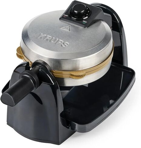 Krups Breakfast Set Stainless Steel Waffle Maker 4 Section 1200 Watts Square, 5 Browning Levels, Removable Plates, Dishwasher Safe, Belgium Waffle Silver and Black in Saudi Arabia