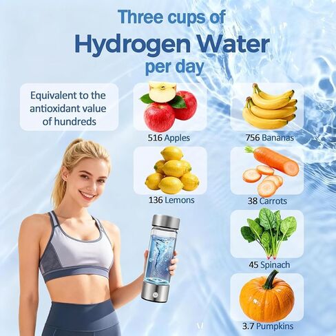 Hydrogen Water Bottle Generator, High-Concentration Hydrogen Water Maker, Up to 4000 PPB, with SPE/PEM Technology, Portable USB Rechargeable for Home Office Travel Fitness Drinking in Saudi Arabia