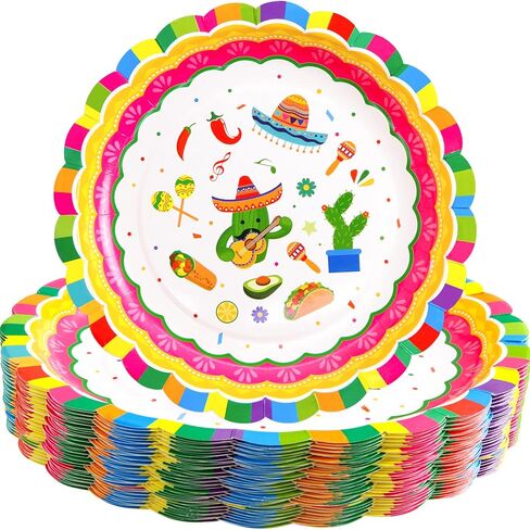 ceiba tree 50Pcs Mexican Fiesta Paper Plates Cinco de Mayo Disposable 9 Inch Fiesta Dinner Dessert Plates Pinata Mexico Taco Dinner Dance Party Tableware Decorations Supplies in Saudi Arabia
