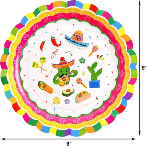 ceiba tree 50Pcs Mexican Fiesta Paper Plates Cinco de Mayo Disposable 9 Inch Fiesta Dinner Dessert Plates Pinata Mexico Taco Dinner Dance Party Tableware Decorations Supplies in Saudi Arabia