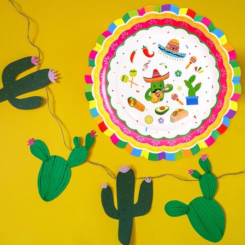 ceiba tree 50Pcs Mexican Fiesta Paper Plates Cinco de Mayo Disposable 9 Inch Fiesta Dinner Dessert Plates Pinata Mexico Taco Dinner Dance Party Tableware Decorations Supplies in Saudi Arabia