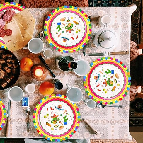 ceiba tree 50Pcs Mexican Fiesta Paper Plates Cinco de Mayo Disposable 9 Inch Fiesta Dinner Dessert Plates Pinata Mexico Taco Dinner Dance Party Tableware Decorations Supplies in Saudi Arabia
