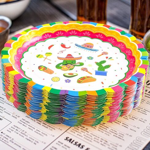 ceiba tree 50Pcs Mexican Fiesta Paper Plates Cinco de Mayo Disposable 9 Inch Fiesta Dinner Dessert Plates Pinata Mexico Taco Dinner Dance Party Tableware Decorations Supplies in Saudi Arabia