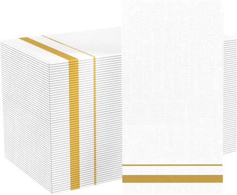 200 Pack 3-Ply Disposable Paper Napkins, Soft and Absorbent Paper Hand Towels, Gold Trim Lined Elegant Dinner Napkins for Kitchen, Wedding, Parties, Dinners or Events (15.7" x 13") in Saudi Arabia