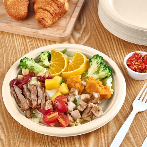 Vplus 500 Pack Paper Plates 9 inch 100% Compostable, Heavy-Duty Disposable Paper Plates Bagasse Natural Biodegradable Eco-Friendly Sugarcane（Nature） in Saudi Arabia