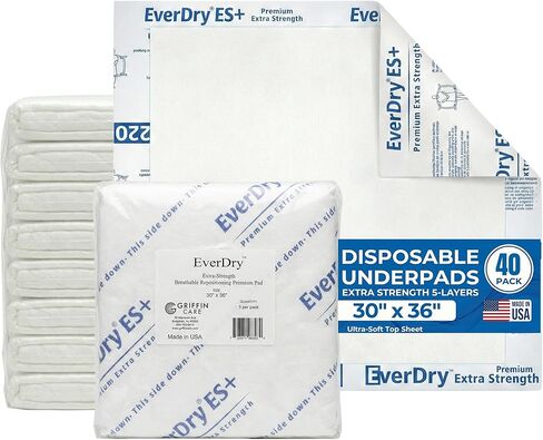 EverDry Repositioning Pads, 30" x 36", Super Absorbent Disposable Underpads, Extra Strength 5-Layer Design, Breathable & Odor Control, Incontinence Bed Pads for Adults & Elderly, 5 Count in Saudi Arabia
