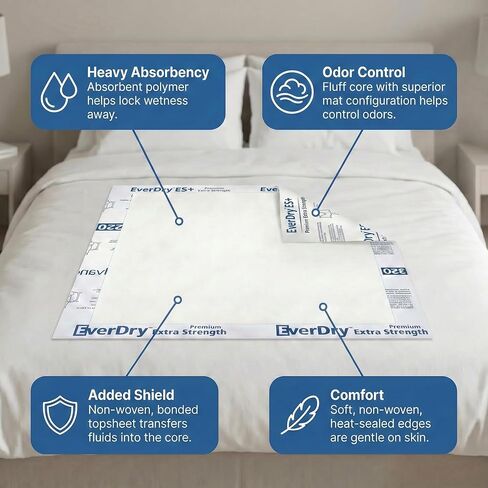 EverDry Repositioning Pads, 30" x 36", Super Absorbent Disposable Underpads, Extra Strength 5-Layer Design, Breathable & Odor Control, Incontinence Bed Pads for Adults & Elderly, 5 Count in Saudi Arabia