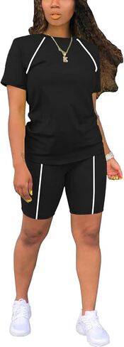 STOLKISS Women 2 piece Short Sets Classic Striped Outfits Summer Casual Short Sleeve T-Shirt and Short Jogger Tracksuits Sets in Saudi Arabia