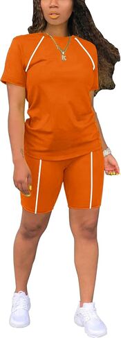 STOLKISS Women 2 piece Short Sets Classic Striped Outfits Summer Casual Short Sleeve T-Shirt and Short Jogger Tracksuits Sets in Saudi Arabia