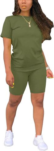 STOLKISS Women 2 piece Short Sets Classic Striped Outfits Summer Casual Short Sleeve T-Shirt and Short Jogger Tracksuits Sets in Saudi Arabia