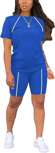 STOLKISS Women 2 piece Short Sets Classic Striped Outfits Summer Casual Short Sleeve T-Shirt and Short Jogger Tracksuits Sets in Saudi Arabia