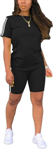 STOLKISS Women 2 piece Short Sets Classic Striped Outfits Summer Casual Short Sleeve T-Shirt and Short Jogger Tracksuits Sets in Saudi Arabia