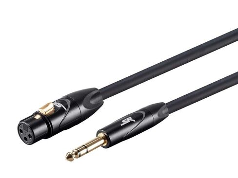كابل ذكر Monoprice XLR أنثى إلى 1/4 بوصة TRS ذكر - 1.5 قدم - أسود 16AWG، مطلي بالذهب - سلسلة المرحلة اليمنى in Kuwait