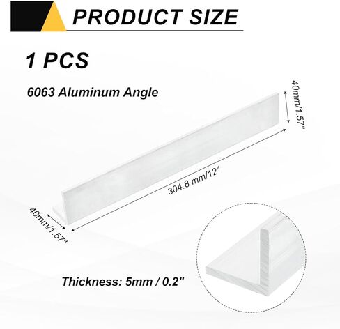 MECCANIXITY Aluminum Angle, 1.57"x1.57"x12" Long 0.2" Wall Thick 6063 Aluminum Bars T5 Temper Mill Stock for Building Construction, Furniture, Shelves, Brackets, DIY, Industrial 1pcs in Saudi Arabia