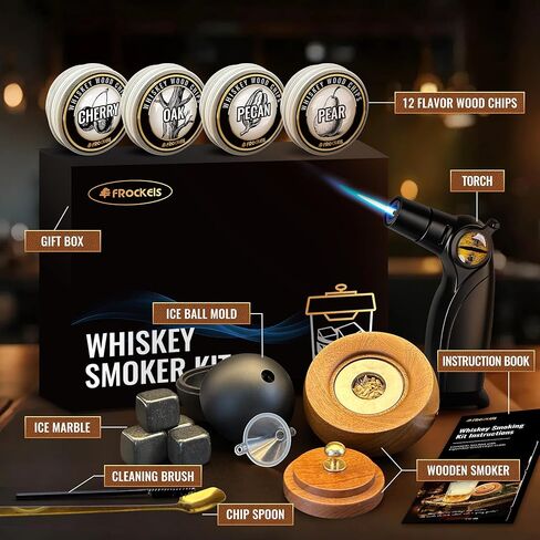 Cocktail Smoker Kit for Drinks with Torch, 22PCS Whiskey Smoker Gift Set, 12 Wood Chip Flavors, Ice Mold, Stone Cubes & Accessories for Home Bar (No Butane) in Saudi Arabia