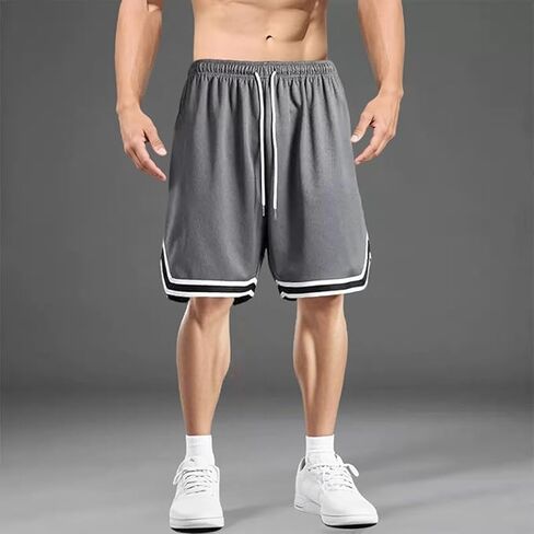 Men's Striped Quick-Dry Workout Shorts Moisture-Wicking, Elastic Waist & Pockets for Gym Running Sports, Classic Black in Saudi Arabia