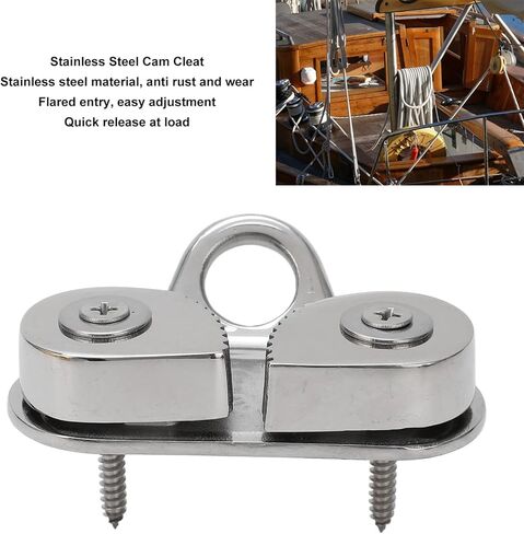 Yosoo Health Gear Boat Cam Cleat 2Pcs 316 الفولاذ المقاوم للصدأ Cam Cleat، Kayak Cam Cleat مع سلك حلقة رائدة Fairlead Cam Cleat للقارب، Cam Cleat لأحجام الحبل حتى 15 مم / 0.59 بوصة in Kuwait