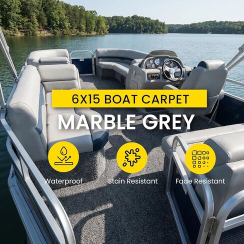16oz Marine Carpet (Marble Grey - 6ft x 15ft) Durable Replacement with Rubber Backing. Made in The USA. in Saudi Arabia