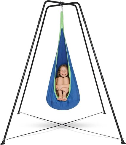 Swing Stand Frame with Sensory Swing Pod Chair, Heavy-Duty X-Shaped Sensory Swing Stand for Kids, Indoor & Outdoor Autism X-Shaped Swing Frame, 330LBS Capacity for Home Backyard Park in Saudi Arabia