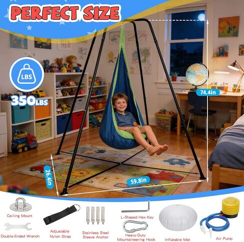 Swing Stand Frame with Sensory Swing Pod Chair, Heavy-Duty X-Shaped Sensory Swing Stand for Kids, Indoor & Outdoor Autism X-Shaped Swing Frame, 330LBS Capacity for Home Backyard Park in Saudi Arabia