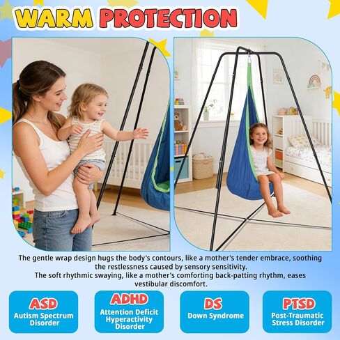 Swing Stand Frame with Sensory Swing Pod Chair, Heavy-Duty X-Shaped Sensory Swing Stand for Kids, Indoor & Outdoor Autism X-Shaped Swing Frame, 330LBS Capacity for Home Backyard Park in Saudi Arabia