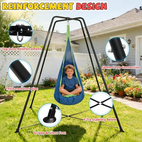 Swing Stand Frame with Sensory Swing Pod Chair, Heavy-Duty X-Shaped Sensory Swing Stand for Kids, Indoor & Outdoor Autism X-Shaped Swing Frame, 330LBS Capacity for Home Backyard Park in Saudi Arabia