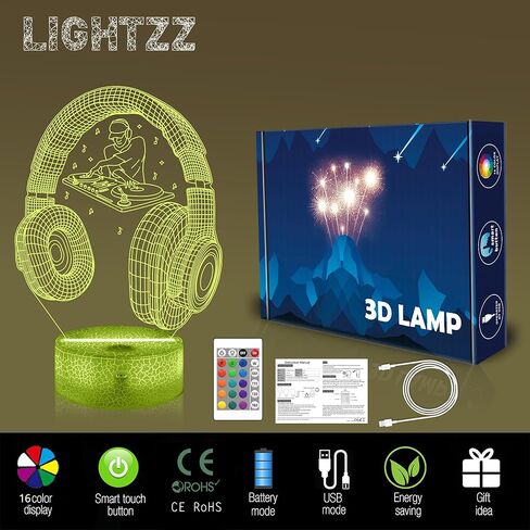 هدايا Lightzz Dj للأولاد والرجال، مصباح وهمي ليلي لمشغل دي جي ثلاثي الأبعاد لمحبي موسيقى DJ، هدايا ديكور رائعة لغرفة النوم، 16 لونًا متغيرًا مع جهاز تحكم عن بعد in Kuwait