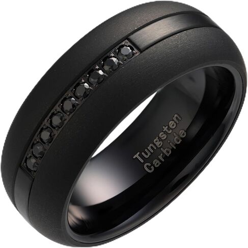 100S JEWELRY Black Tungsten Rings For Men Black CZ Cubic Zirconia Moissanite Inlay Wedding Promise Dome Band Size 6-16 in Saudi Arabia