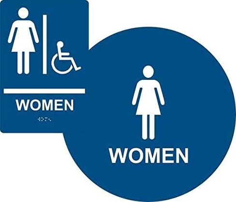 مجموعة لافتة مرحاض للسيدات من ADA، لافتة برايل + لافتة باب، متوافقة مع ADA (أسود) in Kuwait