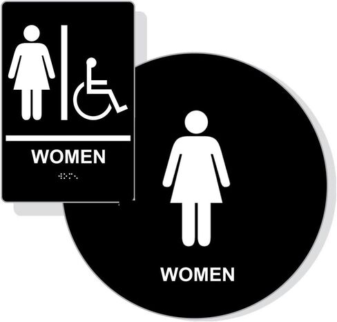 ADA Womens Restroom Sign Paired Set, Braille Sign+Door Sign, ADA Compliant (Black) in Saudi Arabia