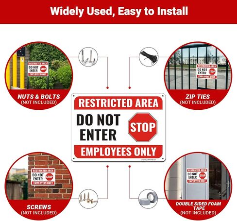(4 Pack) Restricted Area Sign, Do Not Enter Employees Only Sign, 10"x7" Restricted Area Employees Only Signs, Rust Free Reflective Aluminum, Weather Resistant, UV Protected, Easy to Install in Saudi Arabia