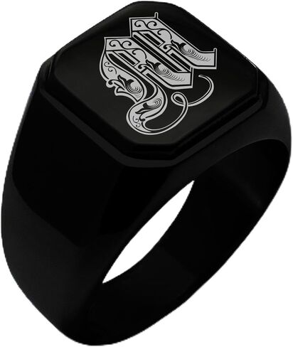 Stainless Steel Letter M Alphabet Initial Royal Monogram Square Flat Top Biker Style Polished Ring in Saudi Arabia