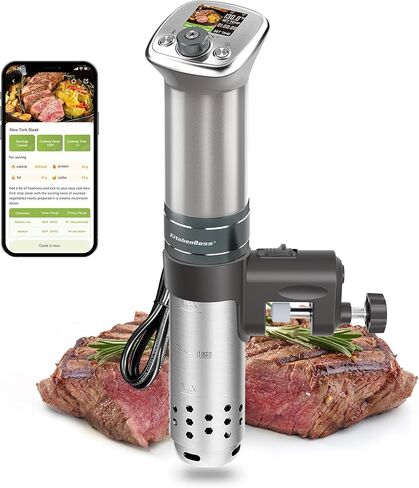 طباخ Sous Vide فائق الهدوء: وصفات LCD ملونة IPX7، طباخ دائري مقاوم للماء، محرك DC بدون فرش، جهاز غمر 1100 واط يتضمن كتاب طبخ Sous Vide من KitchenBoss (G320 فضي) in Kuwait
