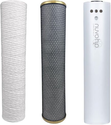NuvoH2O Whole Home Trio Replacement Cartridges – Sediment + Carbon Filters for Whole Home System – Removes Debris, Chlorine, VOCs, Improves Taste – 50,000 Gallons, Salt-Free in Saudi Arabia