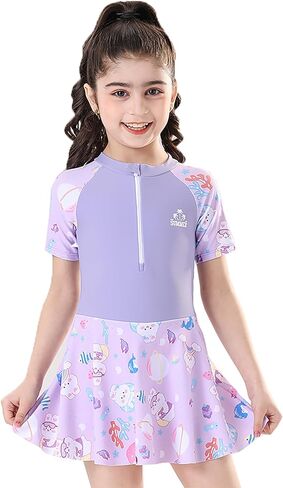 Girls Swimsuit Girls One Piece Skirted Swimsuit Short Sleeve Floral Rash Guard Bathing Suit Swim Dress Swimwear in Saudi Arabia