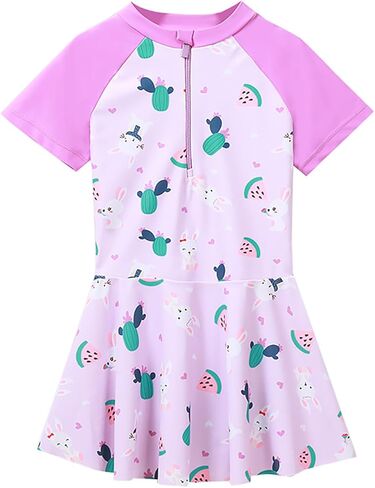 Girls Swimsuit Girls One Piece Skirted Swimsuit Short Sleeve Floral Rash Guard Bathing Suit Swim Dress Swimwear in Saudi Arabia