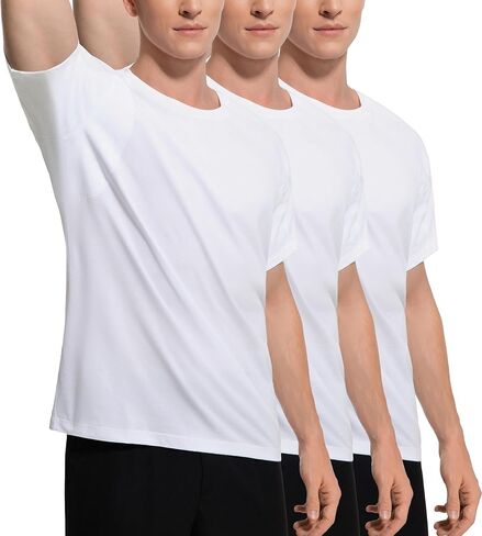 Men's Sweatproof Undershirt - Crew Neck Short Sleeve Cotton T-Shirt, Original Fit with Built-in Underarm Sweat Pads in Saudi Arabia
