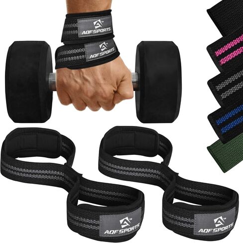 AQF Figure 8 Weight Lifting Straps, Heavy Duty Gym Wrist Straps with Padded Cuff Support, Non-Slip Hand Bar Grip, Ideal Deadlift Straps for Powerlifting, Bodybuilding & Strength Training Workouts in Saudi Arabia