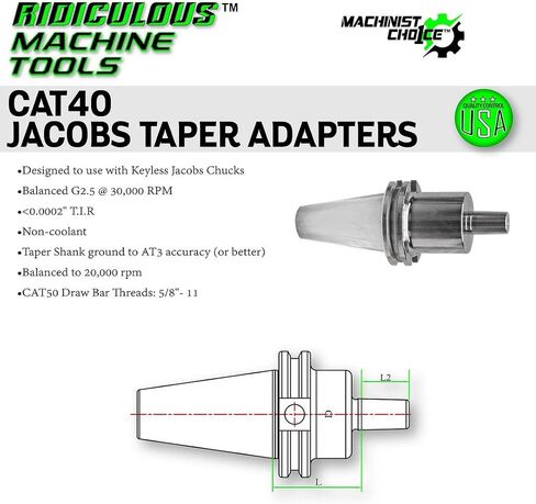 CAT40 JACOBS TAPER 3 X 2.44" ADAPTOR G2.5 X 30,000 RPM (0.0002 T.I.R.) Machinist Choice in Saudi Arabia