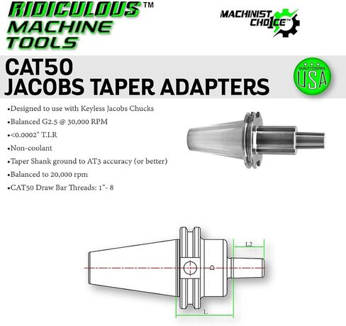 CAT50 JACOBS TAPER 2 X 1.57" ADAPTOR G2.5 X 30,000 RPM (0.0002 T.I.R.) Machinist Choice in Saudi Arabia