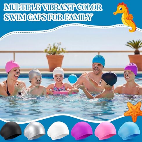 Syhood 6 Sets Swim Cap with Ear Plug & Nose Clip - 6 Color Unisex Silicone Summer Swimming Hat Set Bulk for Women Men Pool Beach Water Park in Saudi Arabia