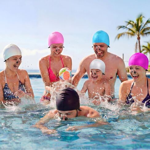 Syhood 6 Sets Swim Cap with Ear Plug & Nose Clip - 6 Color Unisex Silicone Summer Swimming Hat Set Bulk for Women Men Pool Beach Water Park in Saudi Arabia