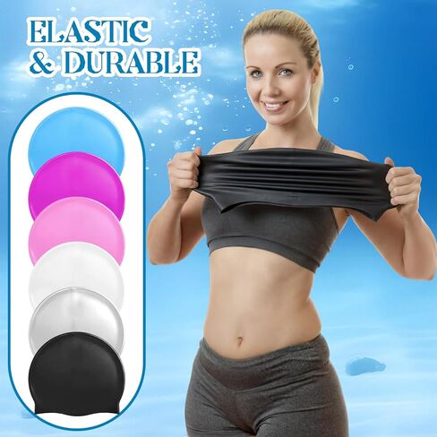 Syhood 6 Sets Swim Cap with Ear Plug & Nose Clip - 6 Color Unisex Silicone Summer Swimming Hat Set Bulk for Women Men Pool Beach Water Park in Saudi Arabia