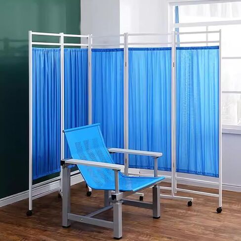 5 Panel Room Divider Folding Privacy Screen, Outdoor Retractable Partition for Patio Privacy, Portable Medical Screen on Wheels, Mobile Separator(Blue) in Saudi Arabia