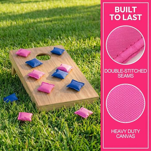 8pcs Cornhole Bean Bags for Tossing, Mini Canvas Cornhole Bean Bags, 2 Styles Small Corn Hole Supplies for Party Toss Game Outdoor Activities- Blue & Pink in Saudi Arabia