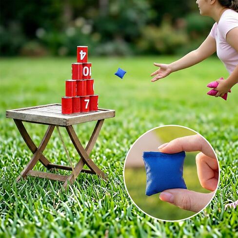 8pcs Cornhole Bean Bags for Tossing, Mini Canvas Cornhole Bean Bags, 2 Styles Small Corn Hole Supplies for Party Toss Game Outdoor Activities- Blue & Pink in Saudi Arabia